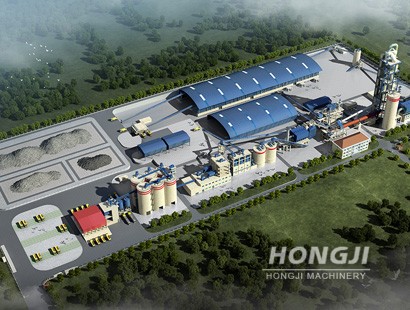 From raw materials to finished products: Rendering of a cement production line